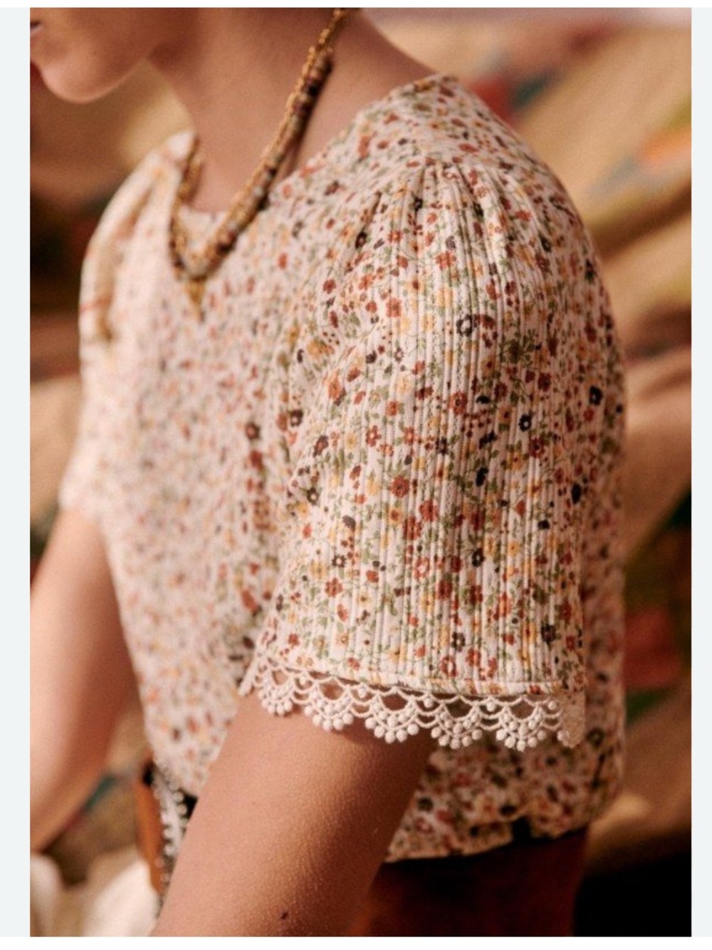 Sézane Cléa T-Shirt in Beige Flowers
